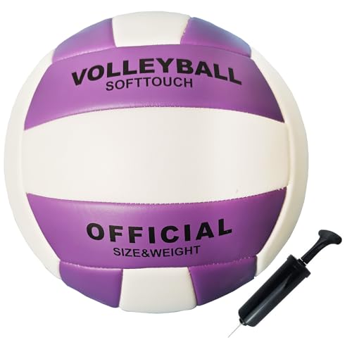 ABAJI Volleyball Official Size Soft Surface Training Practice Indoor Outdoor Gift for Kids Come with Pump Needle - color: Dark Purple White