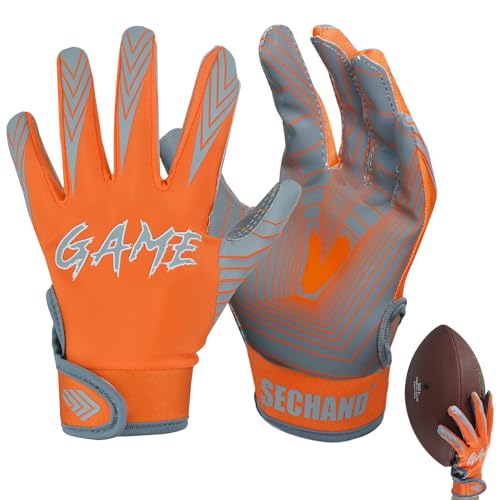 Football Gloves for Youth Kids, Non-Slip Breathable Receiver Gloves for Teens, School Training - color: Orange, size: Youth- Large