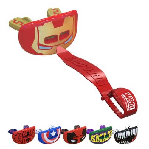 Marvel Iron Man Lip Guard, Football Mouth Guard with Detachable Strap, Lip Protector Adults and Junior, American Football, Lacrosse (One Size, Red Metallic) - color: Iron Man