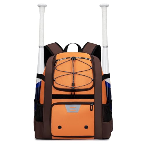 KAVIGOR Youth Baseball Bag, Softball Bag for Girls & Boys, Kids Tball Backpack with Shoes Compartment - color: Orange