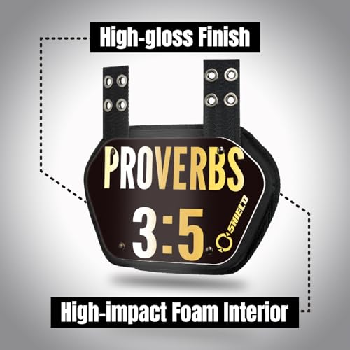 O Shield Golden Cross Chrome Football Back Plate, Lower Back Pads for Football Players, Rear Protector, Cross Series - size: Youth (Weight less than 180 Pounds), style: Proverbs White