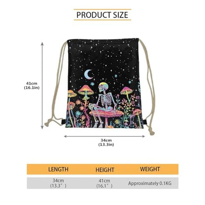Mumeson Skeleton Mushroom Moon Star Drawstring Backpack Cool Travel Bag Sports Athletic Gym Sack for Women Men Girls Boys - color: Skeleton Mushroom Moon Star