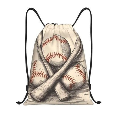 Drawstring Backpack Waterproof String Bag Hand Drawn Baseball Bats and Ball Cinch Bag Lightweight Sport Gym Sackpack Small - size: Small