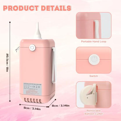 Balloon Pump Electric Air Pumps, 2-in-1 Electric Air Balloon Pump，Balloon Inflator for 260q,Foil, Latex Balloons and Sport Balls - style: Pink with Battery