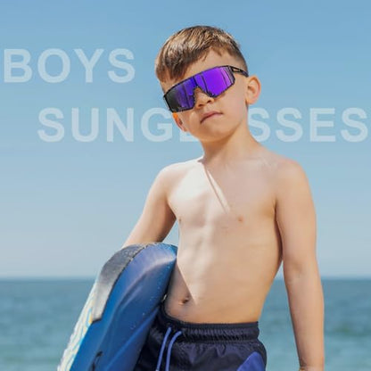 3PACK Kids Sunglasses for 6-14 Boys Girls, Youth Baseball and Cycling UV400 Protection Goggles - color: 3pcs-black+white Blue+blue Pinke-k06