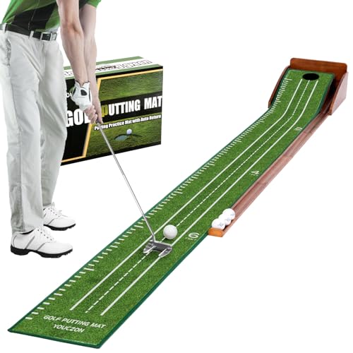 YOUCZON Putting Green Indoor,Golf Putting Mat with Auto Ball Return,Premium Crystal Velvet Surface, Practice Putting mat, Perfect Training Aid & Gift for Golf Lovers Christmas