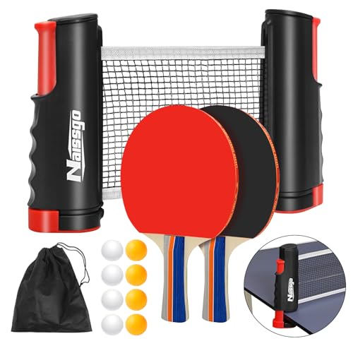 Table Tennis Set with Retractable Net, Portable Ping Pong Paddle Set with 2 Rackets, 8 Balls and Mesh Bag, Easy Setup Table Tennis Kit for Indoor Outdoor, Beginners, Home and Office