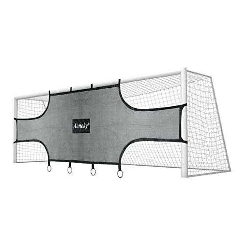 Aoneky Official Size 24x8 FT Soccer Goal Target Net with 4 Scoring Zones, Heavy Duty Polyethylene Training Net for Shooting Accuracy, Includes Stakes and Carry Bag for Indoor Outdoor Practice