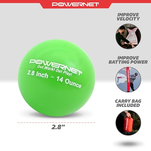 PowerNet Weighted Baseballs for Hitting Training, Baseball Training Equipment for Throwing & Batting, Build Muscle & Strength, 6 Balls 2.8" 12-20 oz - color: 14 Oz - Green
