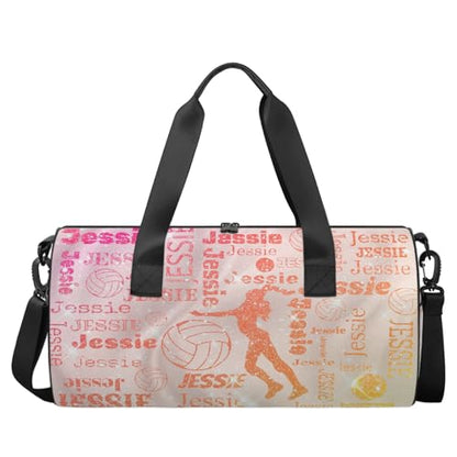 Custom Volleyball Sport Bags Personalized Sports Gym Bag with Name Overnight Weekender Duffel Bag Customized Gifts for Women Men, Orange Glitter