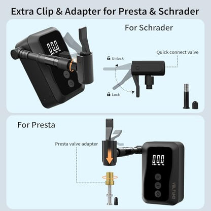 Electric Mini Bike Pump,Portable Bicycle with Digital Pressure Gauge,Smart Auto Stop,Max 150 PSI,USB-C Rechargeable, Presta & Schrader Valve for Road Bike,MTB,E-Bike,Motorcycle,Balls