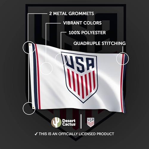 Desert Cactus US Soccer Flag USMNT United States Men's National Team 100% Polyester Indoor Outdoor 3x5 feet Officially Licensed Gear (White, USA Soccer - J)
