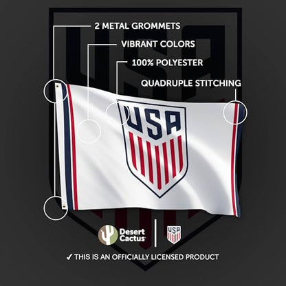 Desert Cactus US Soccer Flag USMNT United States Men's National Team 100% Polyester Indoor Outdoor 3x5 feet Officially Licensed Gear (White, USA Soccer - J)