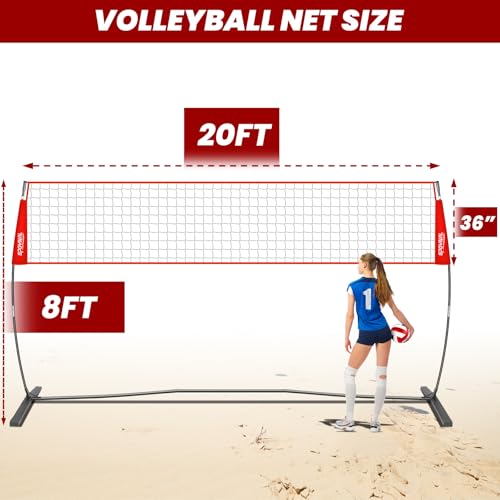 12FT/20FT Portable Volleyball Net Volleyball Net for Backyard Freestanding Volleyball Practice Net Outdoor Indoor Volleyball Training Set with Adjustable Height Carry Bag and Volleyball - style: 20 FT Volleyball Net Set