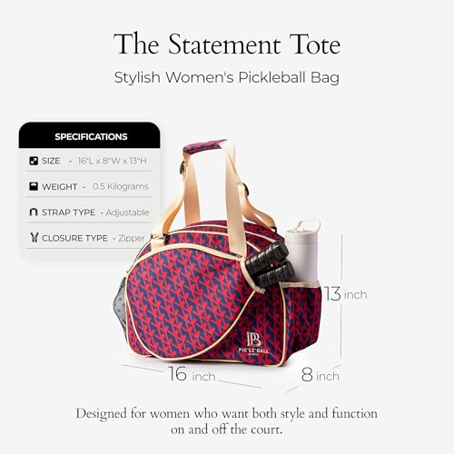 Pik’le’Ball Sport Premium Women's Pickleball Bag – Stylish and Versatile Sports Bag with Water Bottle Holder, Padded Paddle Pocket, and Spacious Design (fits 2+ Paddles!) - color: Court Couture Navy