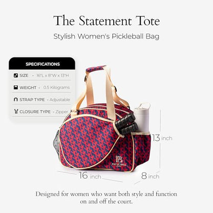 Pik’le’Ball Sport Premium Women's Pickleball Bag – Stylish and Versatile Sports Bag with Water Bottle Holder, Padded Paddle Pocket, and Spacious Design (fits 2+ Paddles!) - color: Court Couture Navy