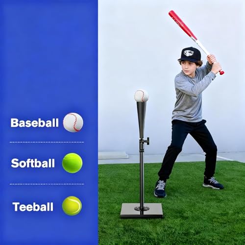Portable Batting Tee for Baseball & Softball Heavy Duty Adjustable Height 23.25"-35.5" Hitting Tee, Rubber Top, Metal Shaft & Plastic Base for Kids & Youth