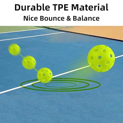6 Pack Pickleball Balls for Outdoor & Indoor, 40-Holes Practice & Game Pickle Balls with Mesh Bag, High Visibility - color: Green - 6 Pack