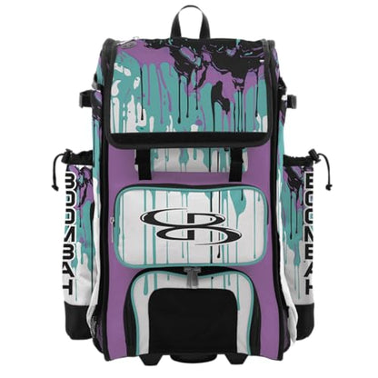 Boombah Rolling Catchers Superpack Baseball/Softball Bat Bag - Telescopic Handle - Holds 4 Bats - Wheeled Version - Graffiti Drip - Multiple Color Options