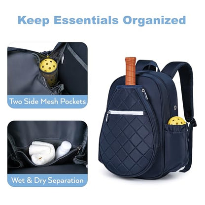 KAVIGOR Pickleball Bag, Quilted Pickleball Backpack with Shoe Compartment & Waterproof Pocket, Pickle Ball Paddle Bag Fits 2 to 4 Paddles for Women and Men - color: Blue