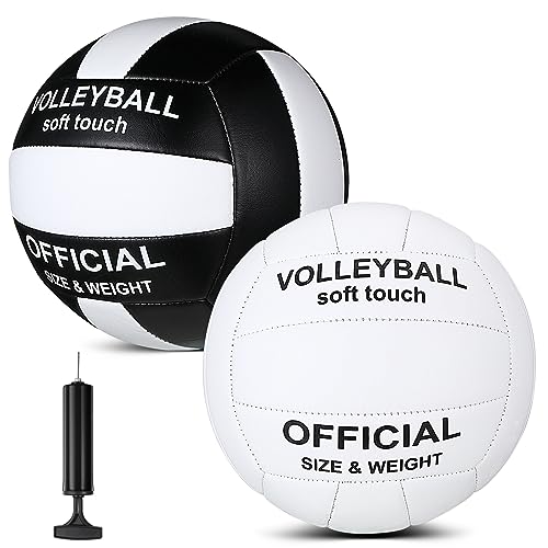 Lenwen 2 Pack Beach Volleyball Official Size 5 for Indoor Outdoor, Waterproof Soft Volleyball with Pump for Adult Beginner Beach Game Gym - color: White, Black-white