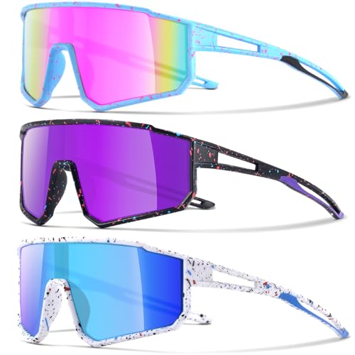 3PACK Kids Sunglasses for 6-14 Boys Girls, Youth Baseball and Cycling UV400 Protection Goggles - color: 3pcs-blue Pink+black Purple+white Blue-k05