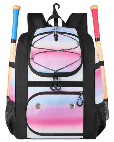 MATEIN Softball Bag, Lightweight Baseball Backpack with Shoe Compartment, Baseball Bag with Fence Hook for TBall Bat & Equipment, Softball Gifts Catchers Backpack for Women Fit Catcher’s Mitt, Helmet - color: Pink