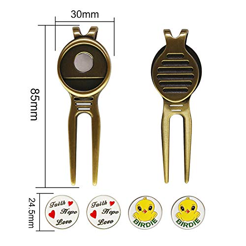 Golf Divot Repair Tool with Ball Marker, A Unique and Multi-Functional Golf Accessory, Nickel - color: red