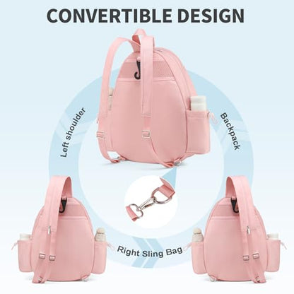 Tennis Bag, Convertible Sling Crossbody Backpack Waterproof Reversible Racket Bags for Women Men - color: Pink