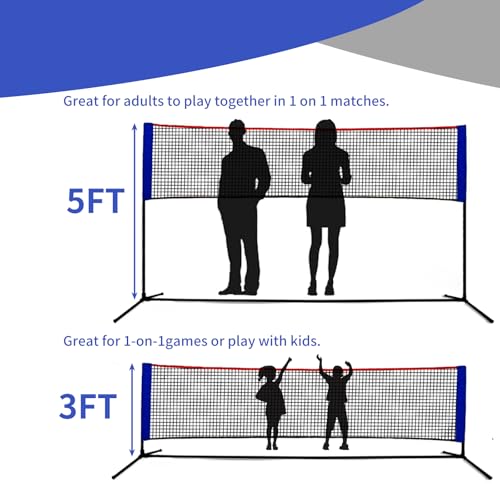 Badminton Net - Height Adjustable Portable Pickleball & Volleyball Net - 10 FT Wide Foldable Soccer Tennis Net with Poles for Kids Backyard Games Indoor Outdoor Use