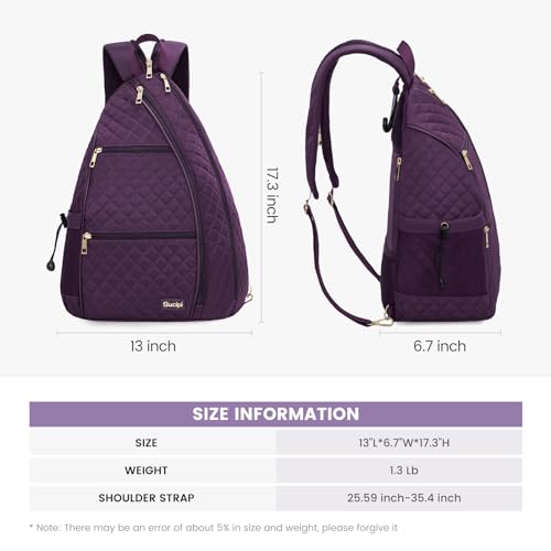 Women's Pickleball Backpack - Quilted Crossbody Sling Bag for Tennis & Pickleball Paddle - color: Purple, size: Medium