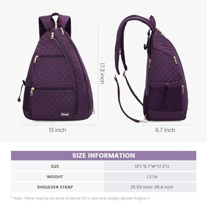 Women's Pickleball Backpack - Quilted Crossbody Sling Bag for Tennis & Pickleball Paddle - color: Purple, size: Medium