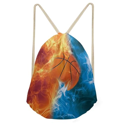 Mumeson Gym Bag Drawstring Bag Small Shoulder Bag Women Crossbody Backpack with Strap, Fire Basketball Pattern - color: Fire Basketball Pattern