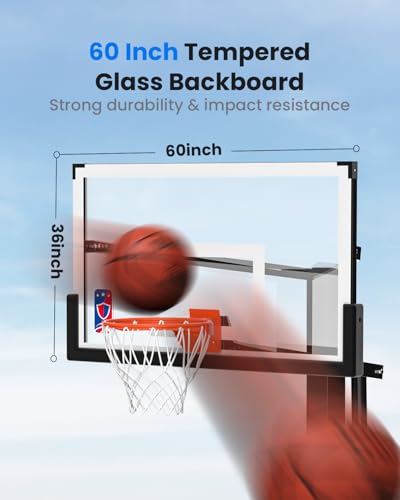 IGL In Ground Basketball Hoops Outdoor, 52-60 Inch Inground Basketball Hoop, 10ft Height Adjustable In Ground Basketball Goal with Shatterproof Backboard & 18 Inch Pro-Style Breakaway Rim - size: 60 in Square