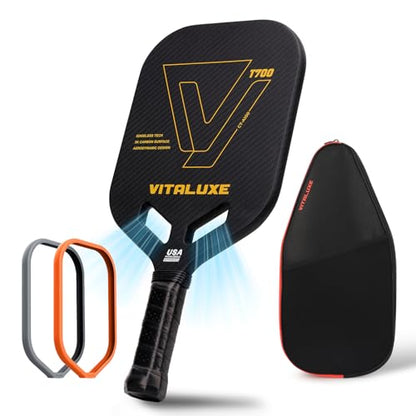T700 Raw Carbon Fiber Pickleball Paddle, Edgeless 3K Textured Carbon Friction Surface, Thermoformed Raquette Pickleball with Aerodynamic Design used for tournament, Power & Control & Spin Max - color: Gold 1