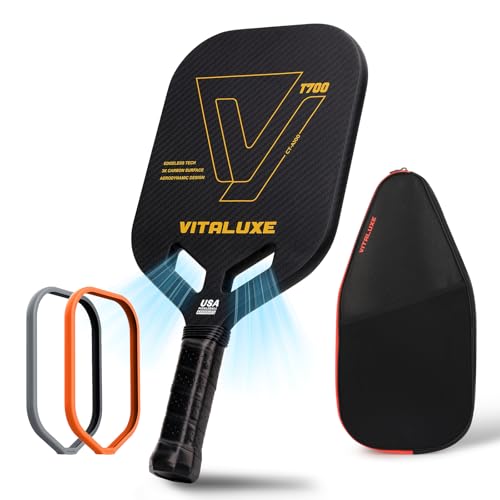 T700 Raw Carbon Fiber Pickleball Paddle, Edgeless 3K Textured Carbon Friction Surface, Thermoformed Raquette Pickleball with Aerodynamic Design used for tournament, Power & Control & Spin Max - color: Gold 1
