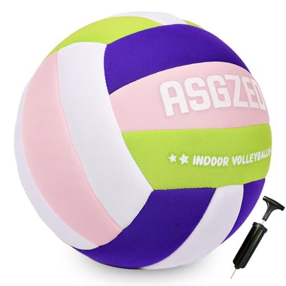Soft Volleyball for Indoor Practice-Super Soft & Silent Fabric Indoor Volleyball Lightweight for Kids Youth Beginners, Perfect for House Yard Training Practice Games(Deflated,with Pump)