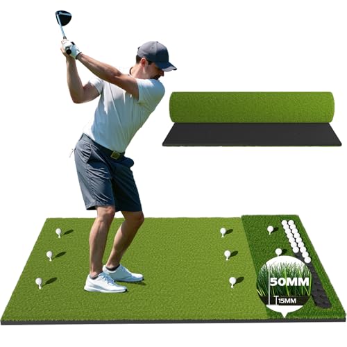 RIKADE Golf Mat - 5x4ft & 6x4ft 26mm-31mm Golf Hitting Mat for Simulators, Backyard, Garage, Indoor & Outdoor Use, Features Dual-Turf Mats with Ball Tray for Chipping and Swing Training - style: 6 x 4 ft, 1.22 in, Dual-Turf