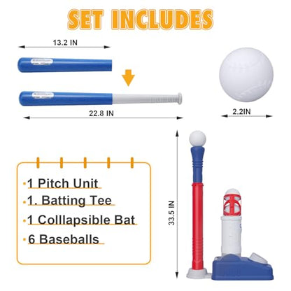 EagleStone Baseball Tee，T-Ball Set for Kids Ages 3-5, Toddler Baseball Set with Step-On Pitching Machine, Adjustable Batting Tee, Bat and 6 Balls - Perfect Outdoor Christmas Toys Gift for Boys - style: Pitching