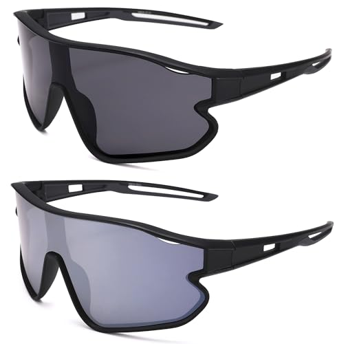 Kids Baseball Sunglasses - Youth Baseball Sunglasses for Boys Girls - Sports Softball Shades Age 6-14 - color: A6 Black / Grey + Black / Silver Mirror