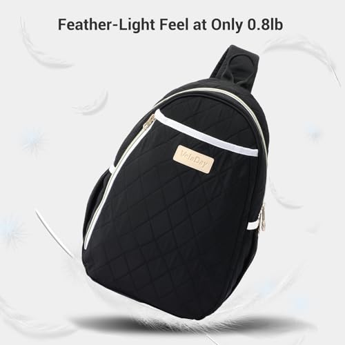 Pickleball Bag for Women, Quilted Stylish Sling Bag, Adjustable Shoulder Strap, 2 Storage Compartment Holds Paddles, Balls,Shoes - color: Black