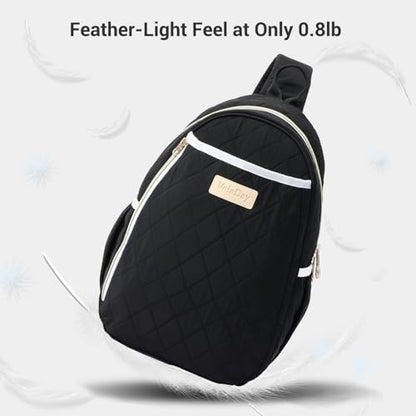 Pickleball Bag for Women, Quilted Stylish Sling Bag, Adjustable Shoulder Strap, 2 Storage Compartment Holds Paddles, Balls,Shoes - color: Black