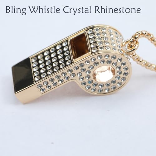 Whistle,Rhinestone Sports Whistle with Keychain for Coach/Referee/Training/Lifeguard/Teachers(Gold) - color: White