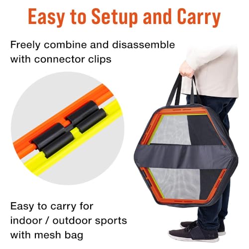 Japard Hex Agility Rings for Speed Training & Agility Footwork Training Speed Hurdles Ladder with Carrying Bag