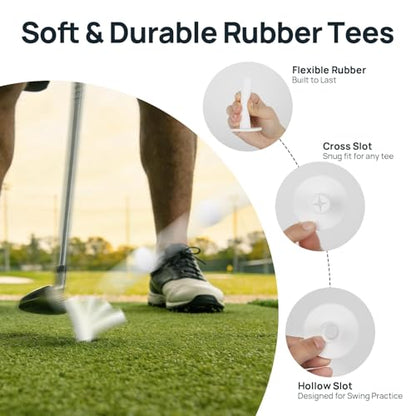 68 Pcs Golf Mat Tees Set, Mix Sizes Rubber Tees for Simulator & Hitting Mats, Golf Swing Training Aid with Impact Tape and Bamboo Tee for Beginners & Pro Golfers Indoor or Driving Range Practice