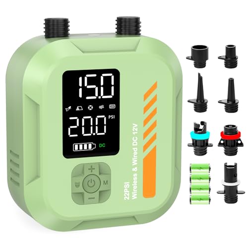 Paddle Board Pump Electric Portable,Rechargeable 22 PSI SUP Air Pump,Dual Power 7800mAh,12V DC Car Plug,Inflation Deflation,Auto-Off,for Paddleboard,Kayak,Kite,Tent,Kayaks - color: Green