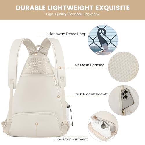 Women's Pickleball Backpack - Quilted Crossbody Sling Bag for Tennis & Pickleball Paddle - color: Beige, size: Large