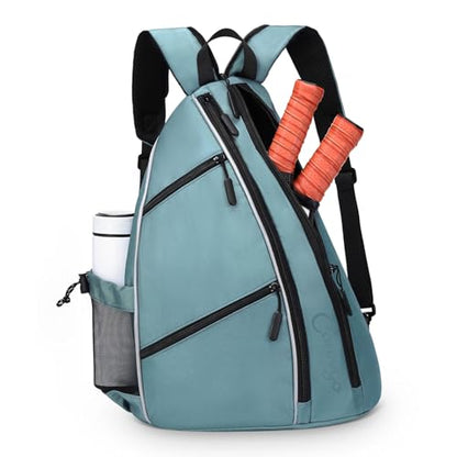 Pickleball Bag for Women and Men, Adjustable Pickle Ball Backpack, 2 in 1 Sports Sling Bag for Pickleball Paddles - color: Blue Grey