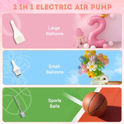 Balloon Pump Electric Air Pumps, 2-in-1 Electric Air Balloon Pump，Balloon Inflator for 260q,Foil, Latex Balloons and Sport Balls - style: Pink with Battery