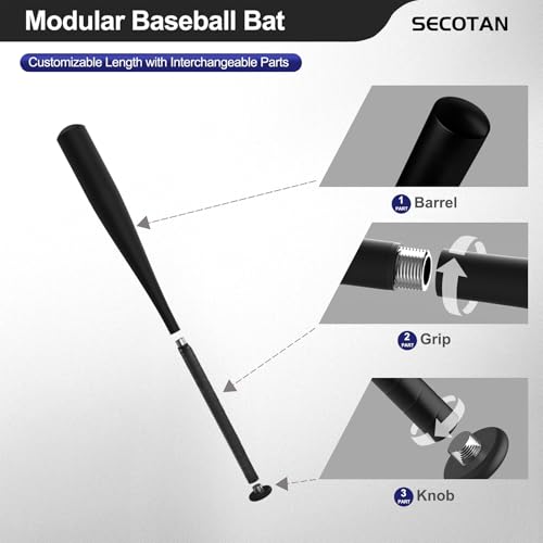 Modular Baseball Bat with Adjustable Length – Interchangeable parts for Customizable Fit – Converts from 28 Inch Bat to 17 Inch Short Bat – Versatile Design Aluminum Traning Bats (Matte Black)
